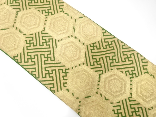 JAPANESE KIMONO / ANTIQUE FUKURO OBI / SILK / WOVEN KIKKO WITH FLOWER